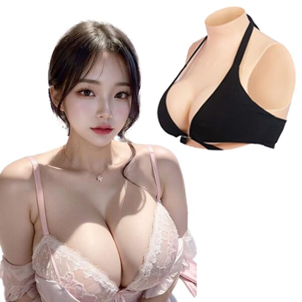 Realistic silicone breastplate B-G cup - high collar design for crossdressers